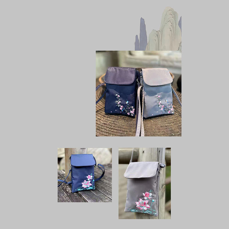 Buddha Stones Waterproof Handmade Embroidered Lotus Flowers Crossbody Bag Shoulder Bag Cellphone Bag - image 29