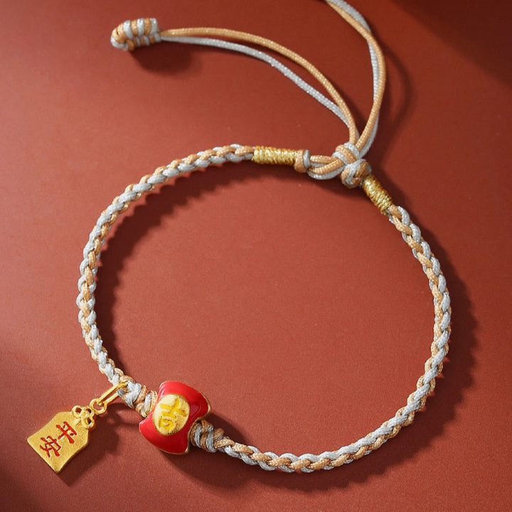 Buddha Stones 925 Sterling Silver Handmade Auspicious Chinese Character Blessing Braided String Bracelet - Auspicious Chinese Character - image 0