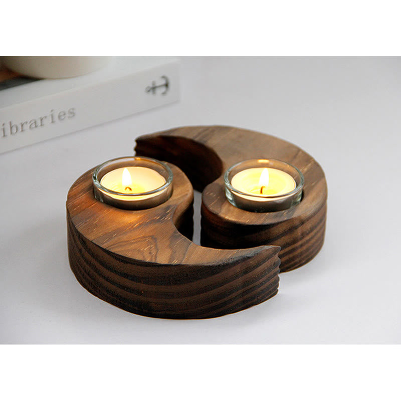Buddha Stones Yin Yang Wood Candle Holder Meditation Rituals Use Items - image 20