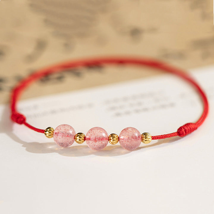 Buddha Stones Strawberry Crystal Beads Luck Red String Anklet - image 3