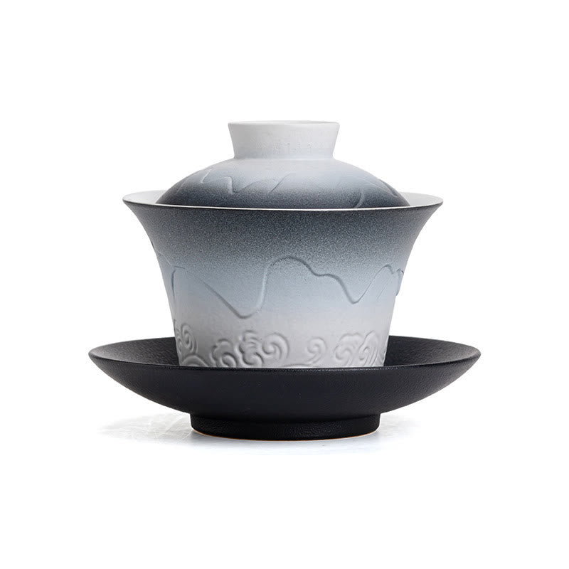 Buddha Stones Retro Blue Ocean Sea Waves Gradient Ceramic Gaiwan Sancai Teacup Kung Fu Tea Cup And Saucer With Lid - image 10