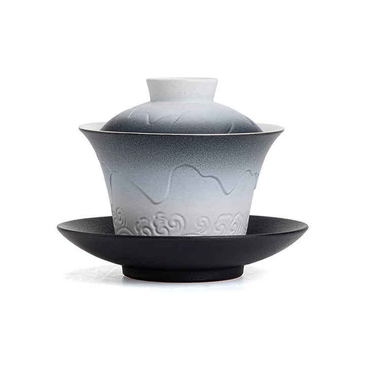 Buddha Stones Retro Blue Ocean Sea Waves Gradient Ceramic Gaiwan Sancai Teacup Kung Fu Tea Cup And Saucer With Lid - image 10
