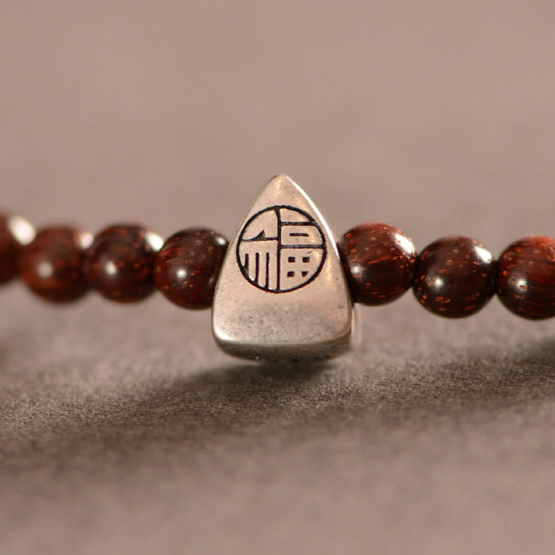 Buddha Stones 925 Sterling Silver Indian Small Leaf Red Sandalwood Fu Character Protection Triple Wrap Bracelet - image 5
