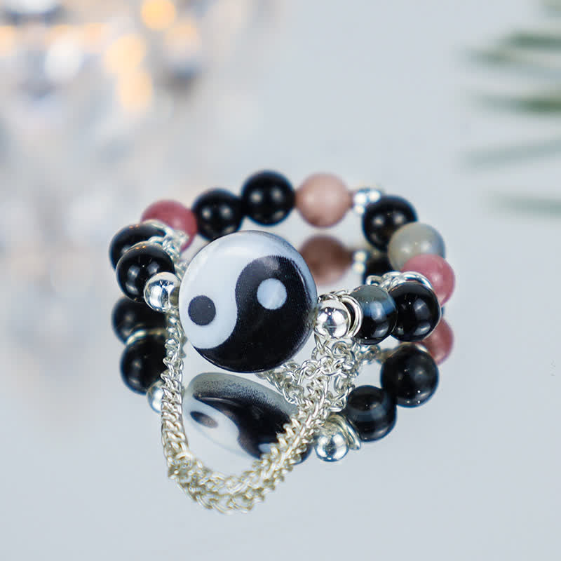 Buddha Stones Yin Yang Symbol Balance Luck Ring - image 3