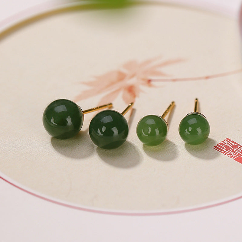 Buddha Stones 925 Sterling Silver Round Cyan Jade Healing Calm Stud Earrings - image 0