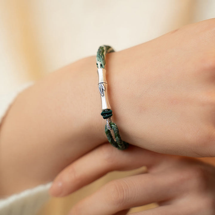 Buddha Stones 925 Sterling Silver Bamboo Reincarnation Knot Luck Protection String Bracelet - image 2