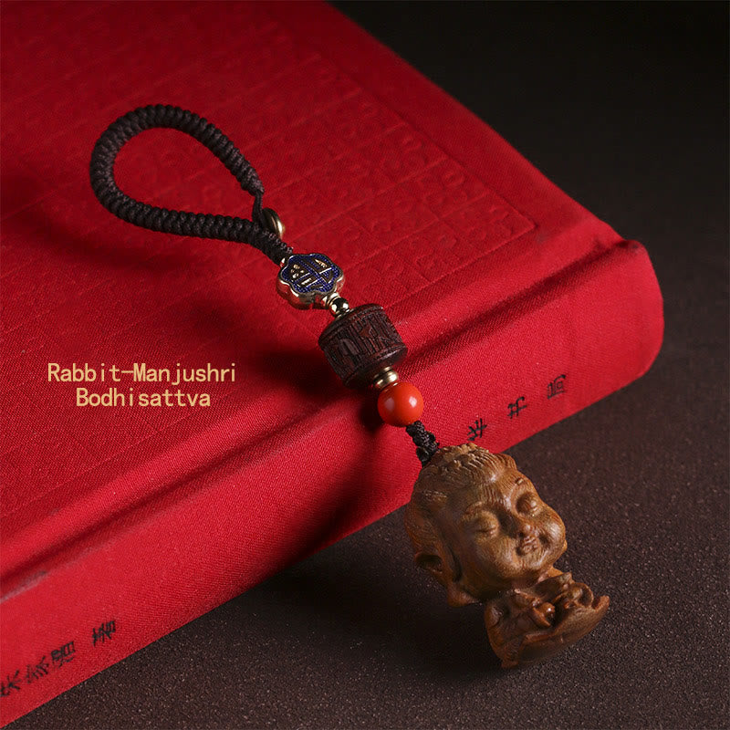 Chinese Zodiac Natal Buddha Green Sandalwood Om Mani Padme Hum Peace Key Chain - Rabbit-Manjushri Bodhisattva - image 12