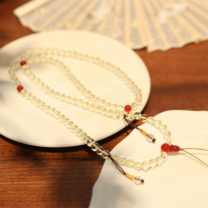 Buddha Stones 108 Mala Beads 925 Sterling Silver Natural White Agate Red Agate Quadruple Wrap Protection Bracelet - image 1