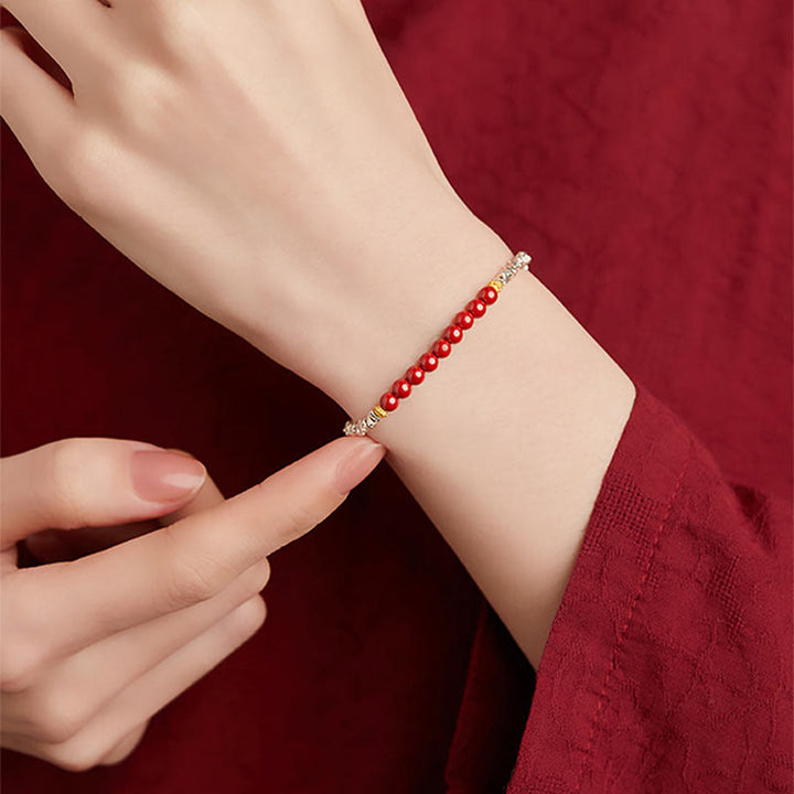 Buddha Stones 925 Sterling Silver Cinnabar Fu Character Blessing Bracelet - image 5