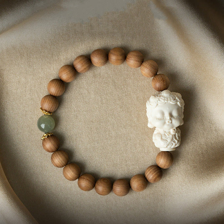 Buddha Stones Sandalwood Hetian Jade Ivory Fruit Green Tara Protection Bracelet - image 2