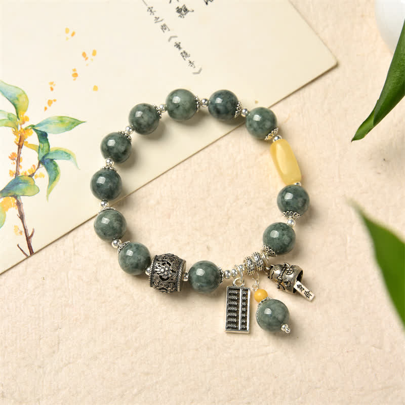 Buddha Stones 925 Sterling Silver Cyan Jade Amber Abacus Lucky Cat Success Bracelet - image 7