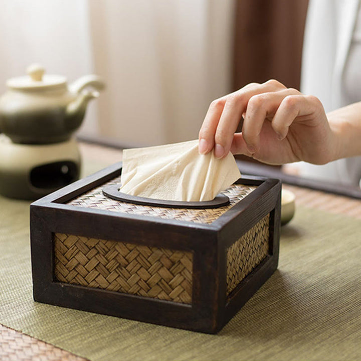 Handmade Bamboo Woven Wood Tissue Box Wooden Tissue Holder Wipes Boxes Decoration - image 8