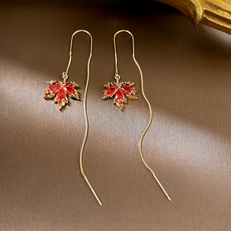 Buddha Stones Maple Leaf Zircon Luck Necklace Pendant Ring Earrings - Earrings - image 5