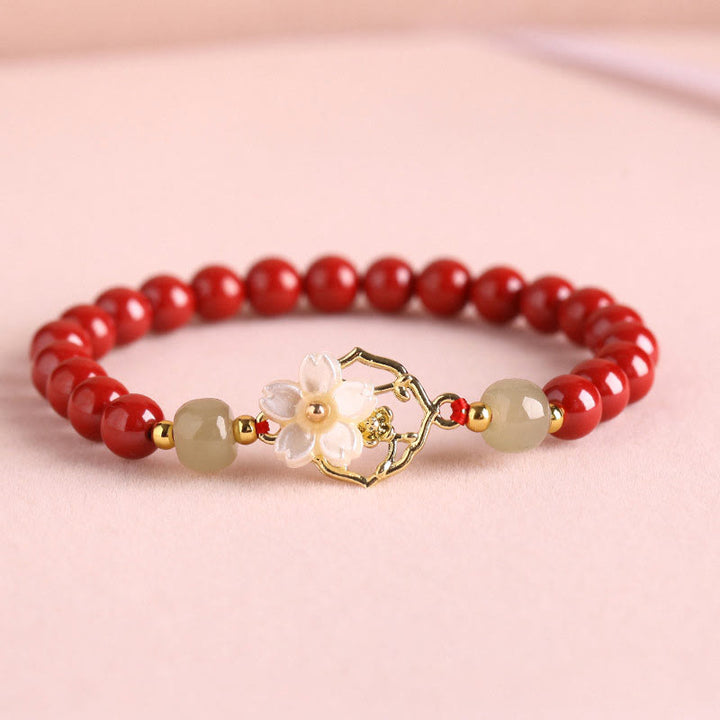 Buddha Stones Natural Cinnabar Jade Beaded Tridacna Stone Flower Blessing Bracelet - Red Cinnabar - 6mm(Wrist Circumference 17cm) - image 9