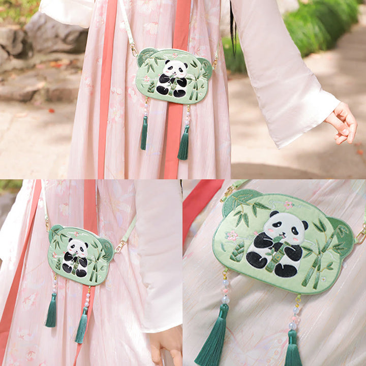 Buddha Stones Embroidery Lucky Panda Cat Shiba Inu Deer Rabbit Fox Flower Cute Animal Hanfu Bag Crossbody Bag Shoulder Bag - image 9