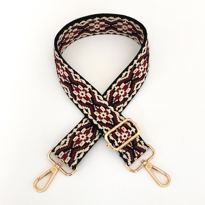 Buddha Stones Multicolor Embroidered Shoulder Bag Straps - Black Wine Red - image 1