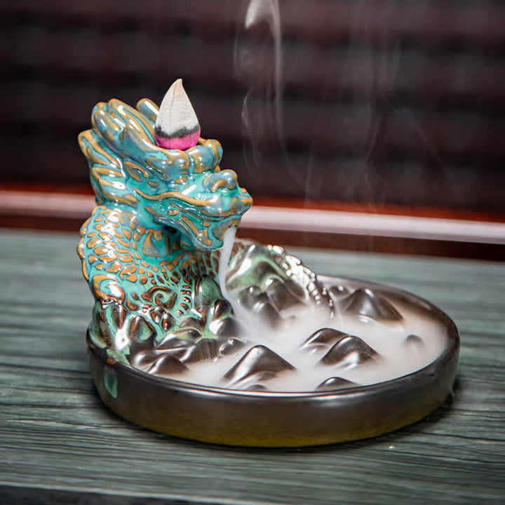 Dragon Pattern Ceramic Backflow Smoke Fountain Incense Burner Decoration - image 6