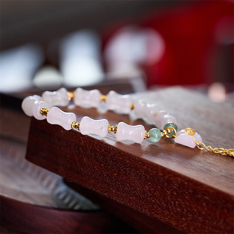 Buddha Stones Natural White Golden Silk Jade Bamboo Pattern Wealth Lucky Bag Fu Character Bracelet - image 4