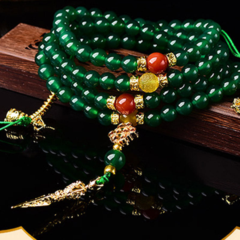 Buddha Stones 108 Beads Natural Green Agate Success Bracelet Mala - 10mm - image 0
