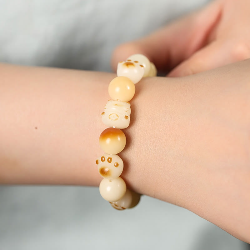 Buddha Stones Natural Bodhi Seed Sandalwood Lucky Cute Cat Head Paw Claw Peace Bracelet - image 19