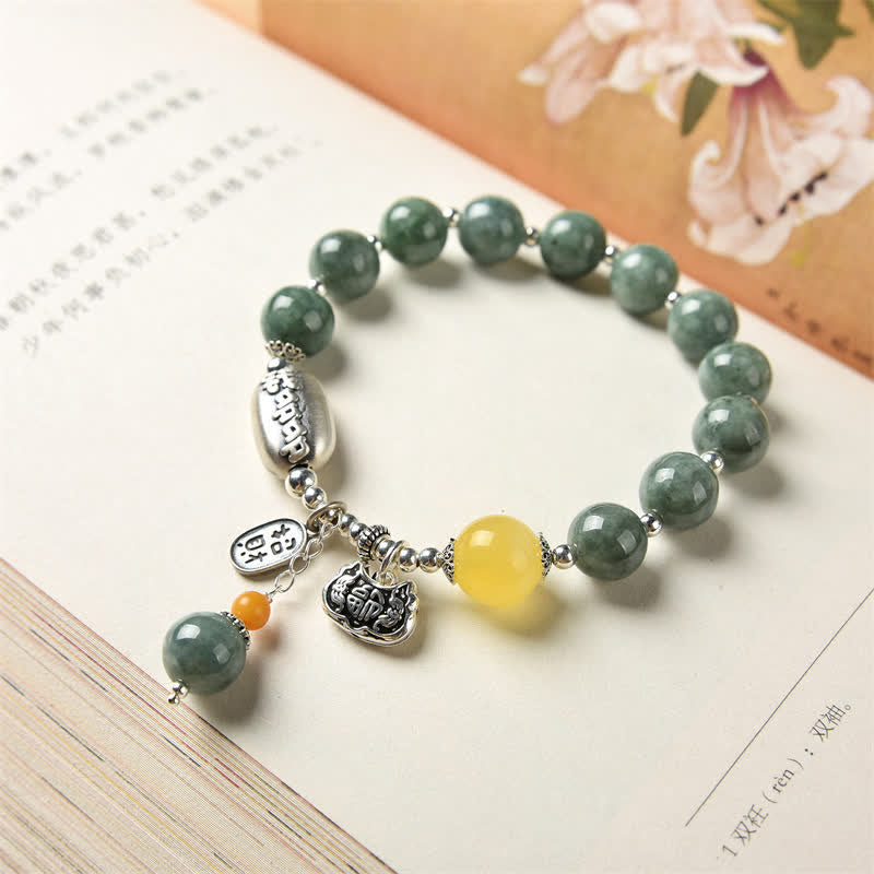Buddha Stones 925 Sterling Silver Cyan Jade Amber Success Bracelet - image 7