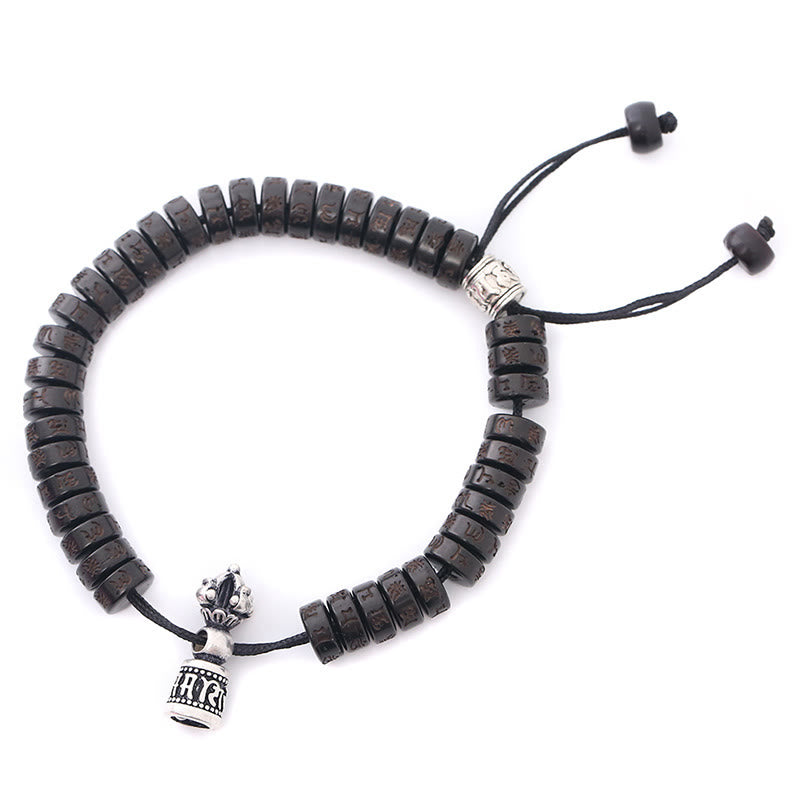 Buddha Stones Tibet Coconut Shell Carved Om Mani Padme Hum Dorje Vajra Bell Happiness String Bracelet - image 3
