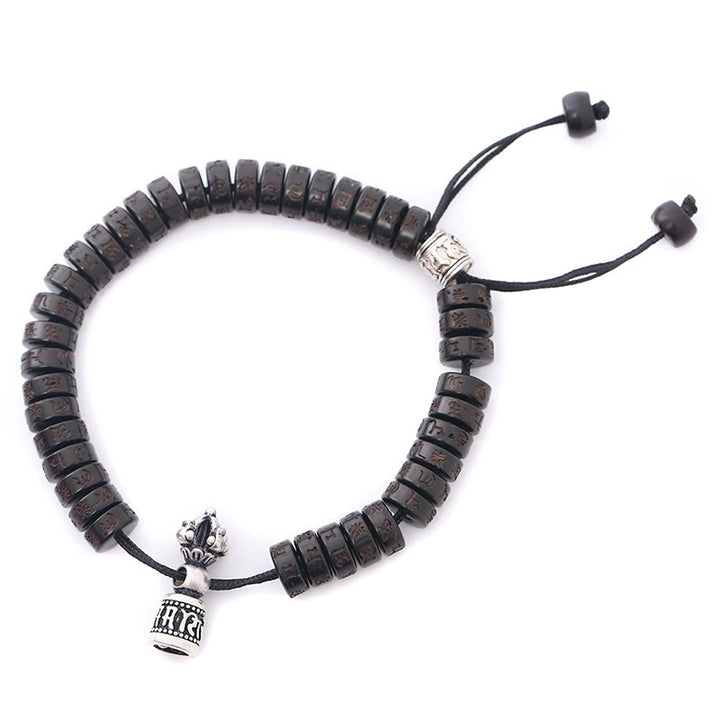 Buddha Stones Tibet Coconut Shell Carved Om Mani Padme Hum Dorje Vajra Bell Happiness String Bracelet - image 3