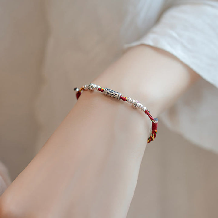 Buddha Stones 925 Sterling Silver Luck Koi Fish Braided Colorful String Bracelet Anklet - image 6