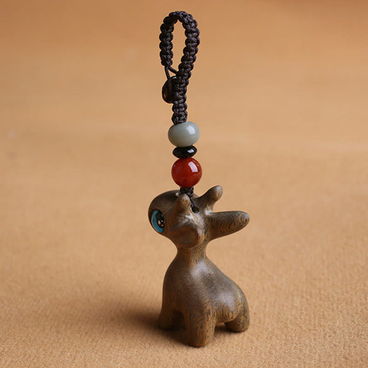 Buddha Stones Sandalwood Small Leaf Red Sandalwood Ebony Wood Green Sandalwood Lucky Mini Deer Carved Protection Key Chain Phone Hanging Decoration - image 14