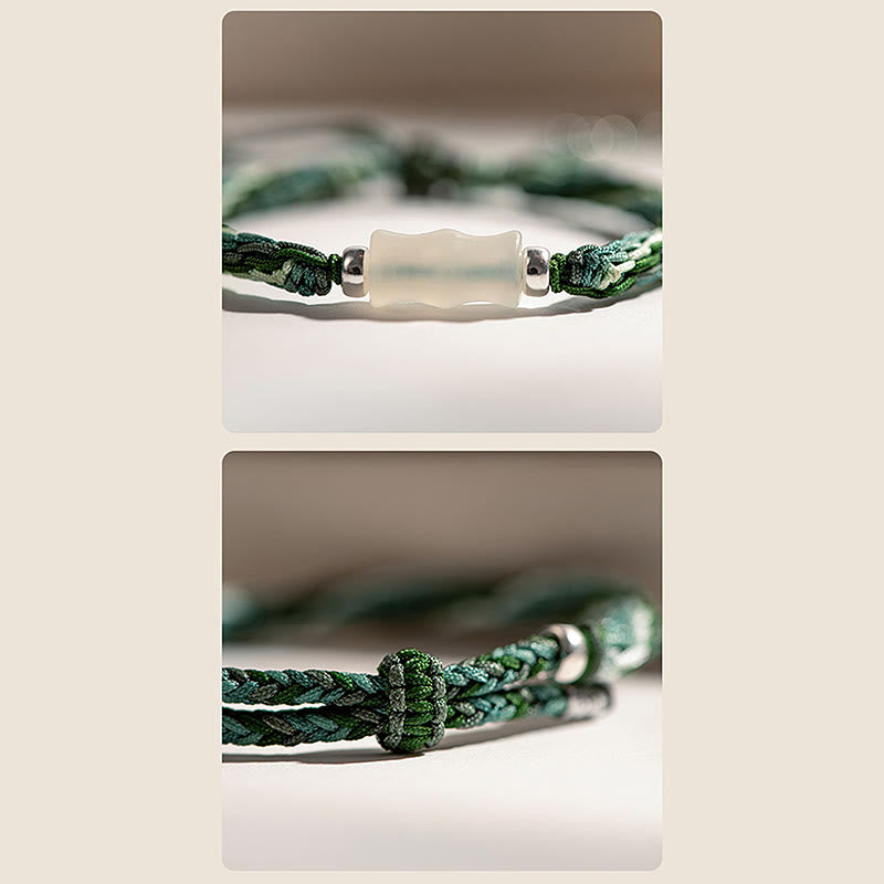 Buddha Stones White Jade Bamboo Reincarnation Knot Wealth Luck Strength String Bracelet - image 6