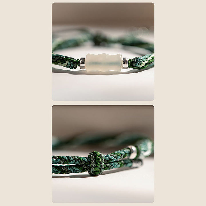 Buddha Stones White Jade Bamboo Reincarnation Knot Wealth Luck Strength String Bracelet - image 6