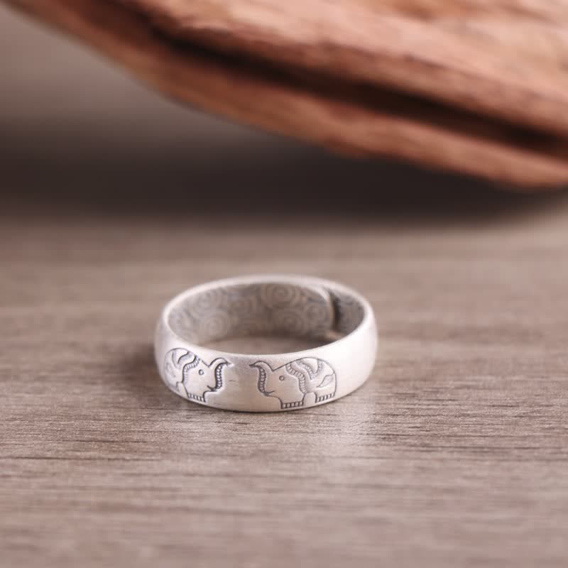 Buddha Stones 999 Sterling Silver Lotus Elephant Six True Words Blessing Ring - ELEPHANT SYMBOL - 5.5g - image 5