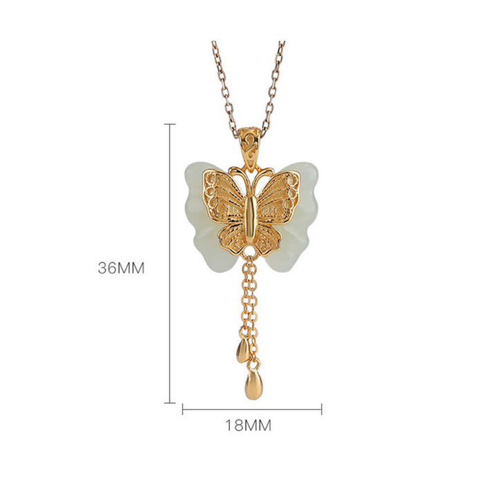 Buddha Stones 925 Sterling Silver Plated Gold Hetian White Jade Butterfly Blessing Necklace Pendant - image 7