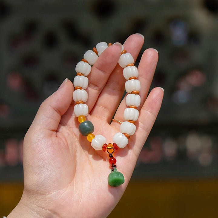 Buddha Stones Natural Bodhi Seed Red Agate Bodhi Calm Harmony Engraved Pumpkin Bead Lotus Bracelet - image 5