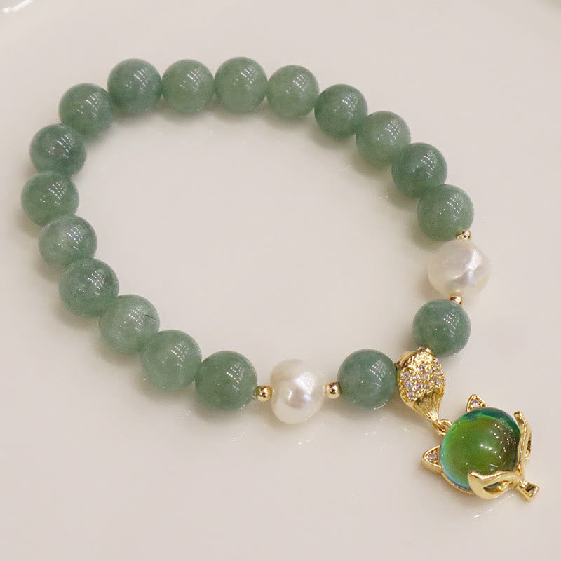 Buddha Stones Jade Pearl Color-Changing Fox Charm Luck Bracelet - image 3