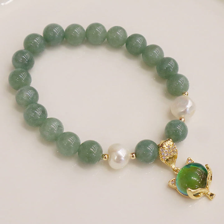 Buddha Stones Jade Pearl Color-Changing Fox Charm Luck Bracelet - image 3