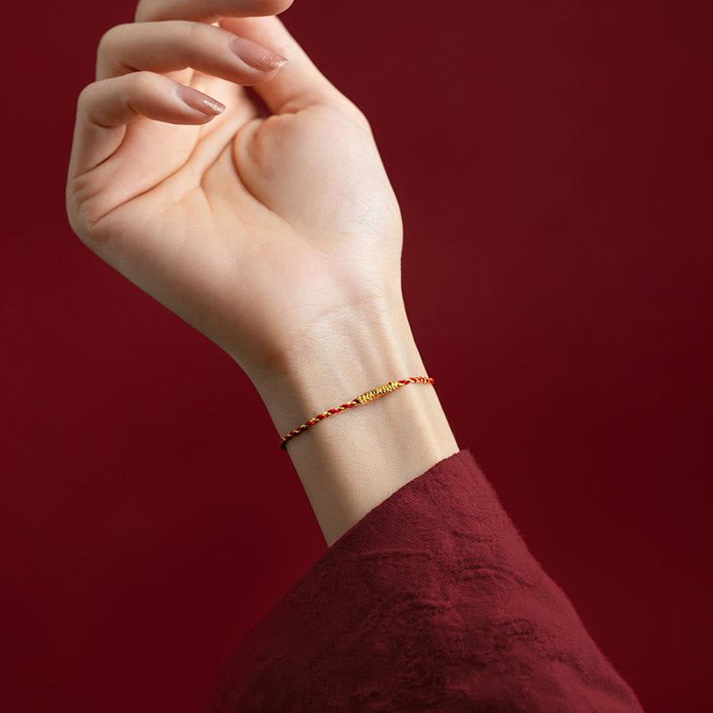 Buddha Stones 14K Gold Plated Handmade Red Gold Rope King Kong Knot Braided Luck Bracelet - image 5