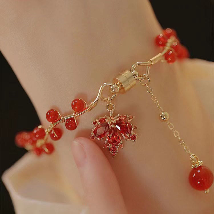Buddha Stones Red Maple Leaf Luck Charm Bracelet - image 10