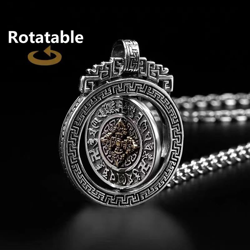 Buddha Stones Tibetan Om Mani Padme Hum Double Dorje Vajra Rotatable Purity Peace Necklace Pendant - image 8
