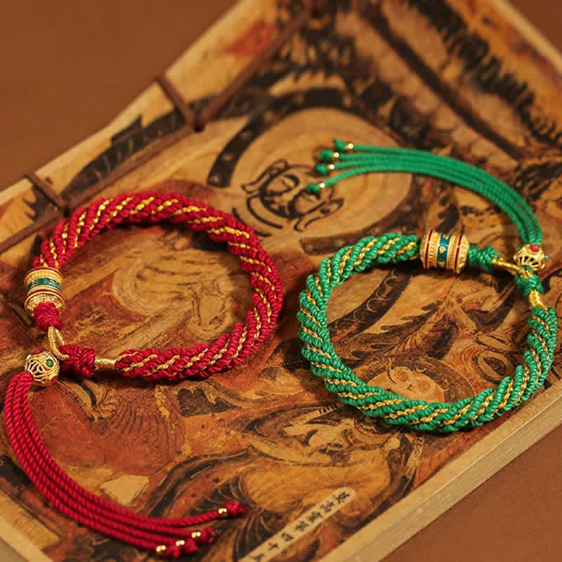 Buddha Stones Tibetan Handmade Luck Thangka Prayer Wheel Charm Weave String Bracelet - image 4