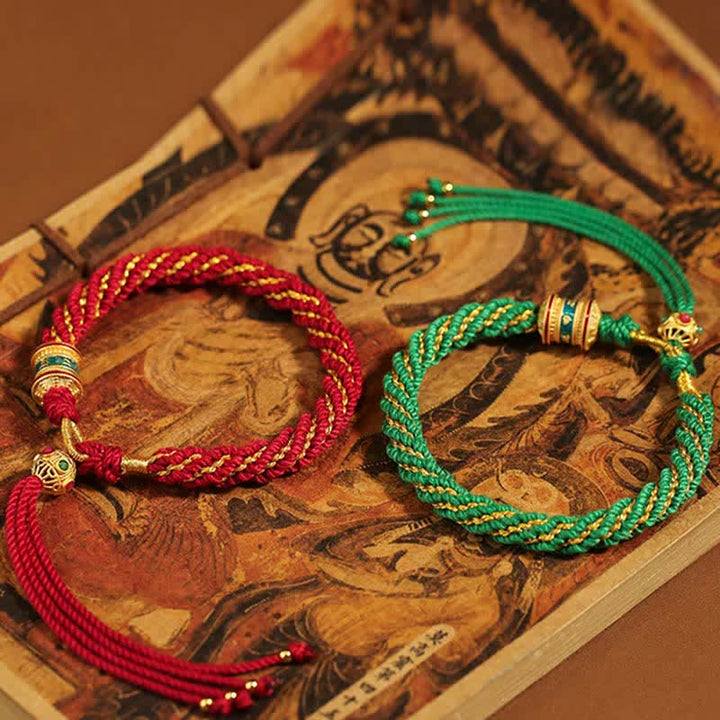 Buddha Stones Tibetan Handmade Luck Thangka Prayer Wheel Charm Weave String Bracelet - image 4