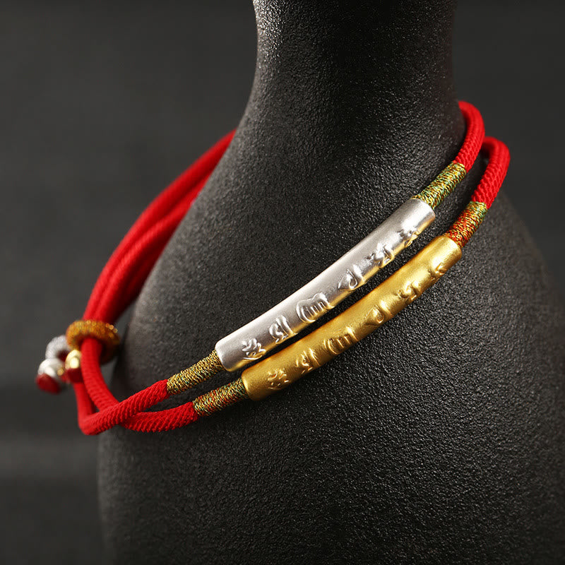 Buddha Stones Tibetan Buddhist Handmade Mani Mantra Lucky Red String Bracelet - image 1