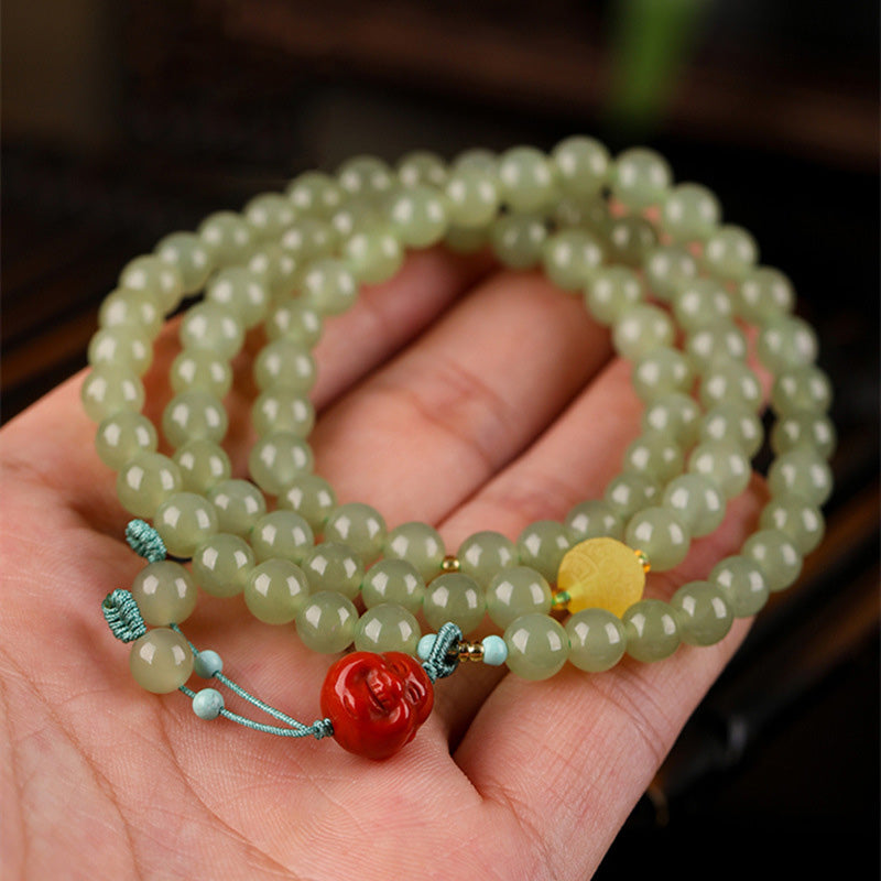 Buddha Stones Jade Red Agate Amber Laughing Buddha Prosperity Bracelet - image 2