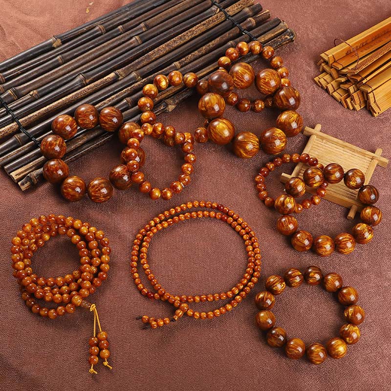 Buddha Stones Golden Sea Willow Success Positive Bracelet Mala - image 1