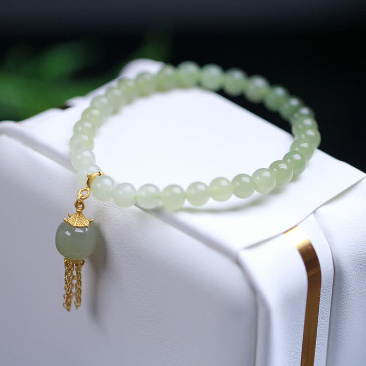 Buddha Stones 925 Sterling Silver Hetian Jade Beaded Wealth Charm Bracelet - image 3