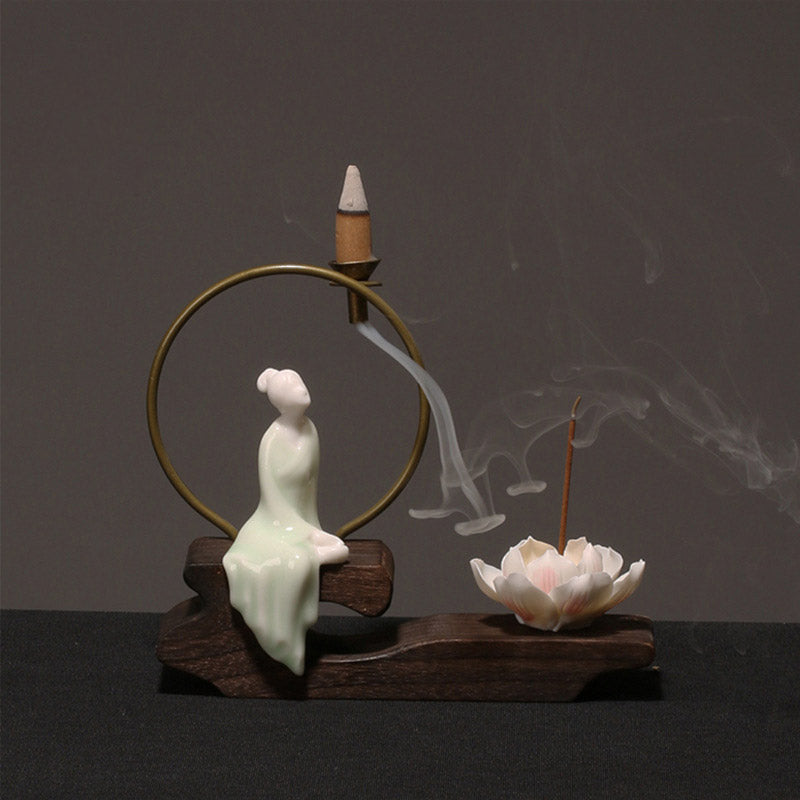 Buddha Stones Ceramic Lotus Healing Meditation Incense Burner Decoration - Cyan Chess - image 12