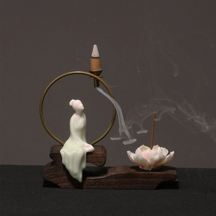 Buddha Stones Ceramic Lotus Healing Meditation Incense Burner Decoration - Cyan Chess - image 12