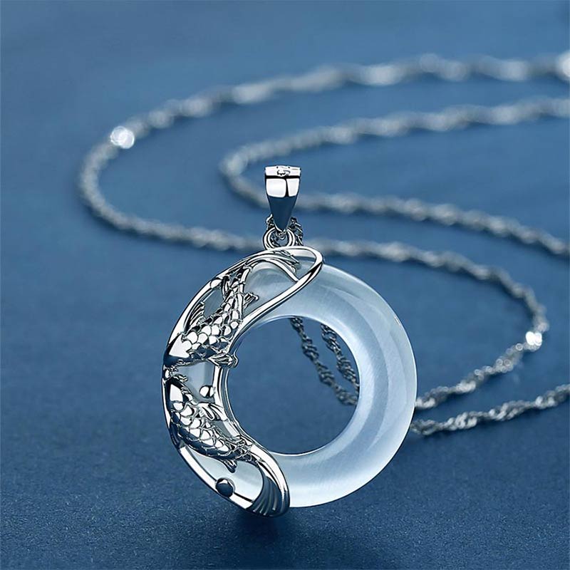 Buddha Stones Natural White Jade Koi Lucky Necklace - Koi Fish - image 0