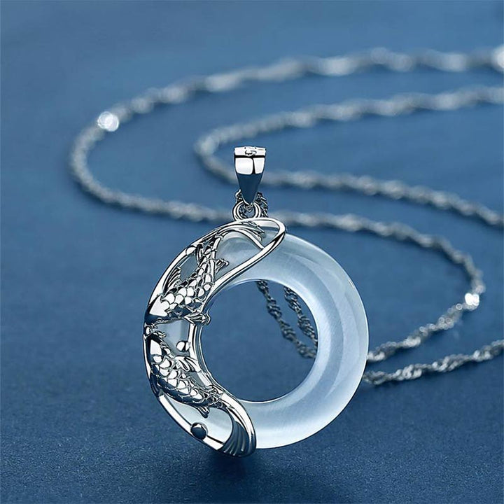 Buddha Stones Natural White Jade Koi Lucky Necklace - Koi Fish - image 0