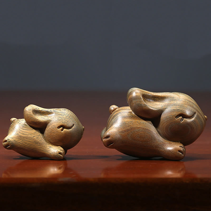 Buddha Stones Green Sandalwood Small Mini Cute Rabbit Bunny Peace Decorations - image 11
